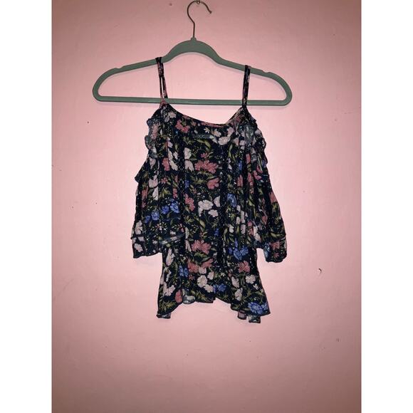American Eagle cold shoulder floral boho blouse size XS - Picture 2 of 5
